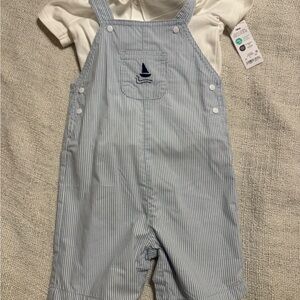 Sailboat Embroidered Striped Overalls for Kids